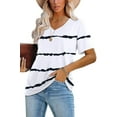 thumbnail image 3 of Fantaslook V Neck Short Sleeve T Shirts for Women Summer Tops Basic Casual Striped Tee, 3 of 6
