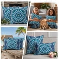 thumbnail image 5 of Boho Teal Blue Outdoor Waterproof Pillow Covers, Abstract Flowers Ethnic Southwestern Decorative Rectangle Throw Pillowcase Sofa Cushion Sham for Patio/Couch/Chair, 20"x12" 2 Pack, 5 of 8