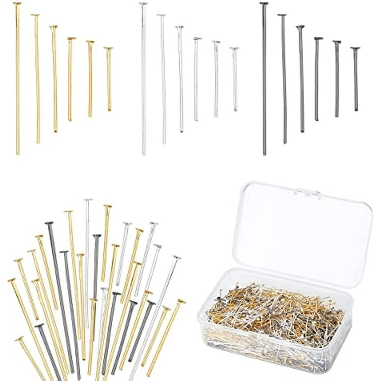 1740pcs Flat Head Pins for Jewelry Making 6 Size Iron Headpins 3 Color  Metal End Headpins Straight Head Pins Needles Findings for Earring Jewelry