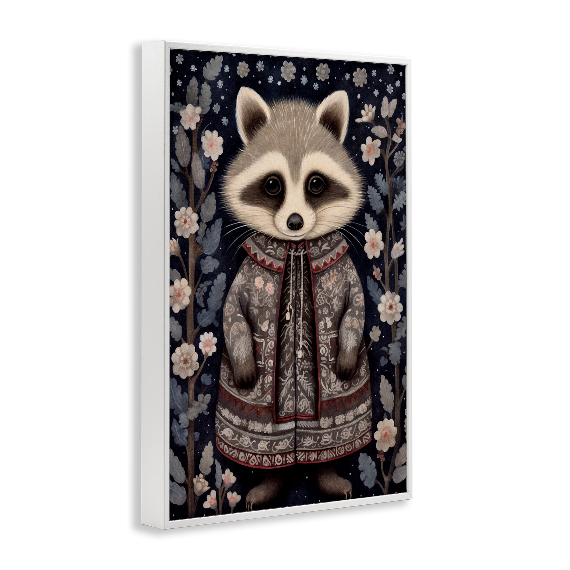 Stupell Industries Woodland Pattern Raccoon Animals & Insects Painting White Framed Art Print Wall Art, 12 x 18