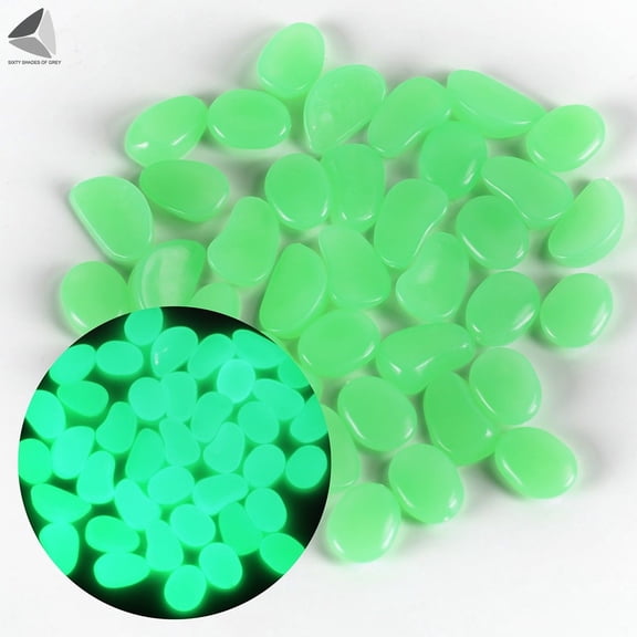PULLIMORE 100 PCS Luminous Pebbles Stones, Glow in The Dark Pebbles Stones DIY Decorative for Yards Lawns Walkways Garden Driveway Plants and Aquarium (Green)