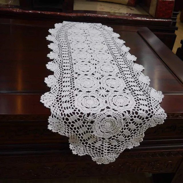 CHUANK Chemin de Table en Coton Fait à la Main en Crochet avec Dentelle, Napperons Ovales, Foulard de Commode