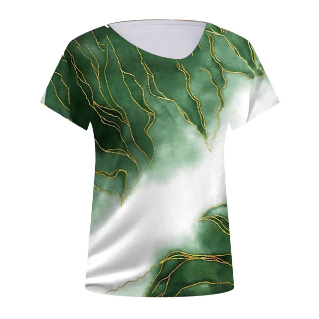 Gibobby Playera Corte clásico para MujerLas la moda del verano rematan la camiseta floja la impresión las mangas del cuello inclinado(B,G)