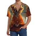 thumbnail image 7 of Lsque Maple Leaf Meditating Chihuahua print Men's Cuban Collar Short Sleeve Shirt Summer Beachwear Casual Button Down Fashionable Vacation Leisure Shirt-4X-Large, 7 of 7