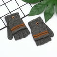 thumbnail image 2 of MEICHEN Fingerless Gloves for Girls and Boys, Korean Version Striped Half Finger Flip Gloves Plain Winter Warm Wool Gloves, Fall Winter Fashion Accessories, 2 of 3