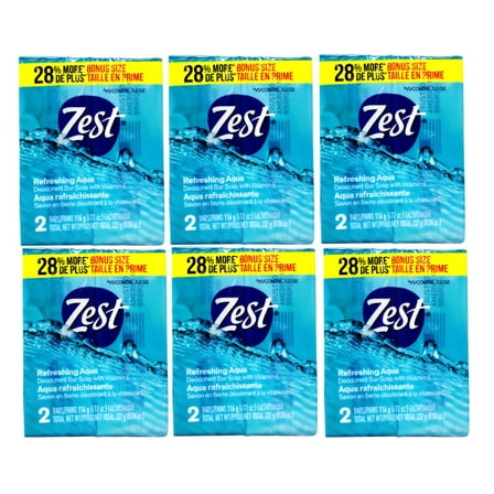 Zest Soap Refreshing Aqua Bath Bars 4.12 Ounce (Pack of 2) - 6 Pack