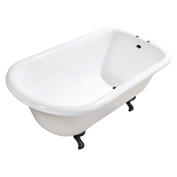 Aqua Eden VCT7D543019W0 54-Inch Cast Iron Classic Flat-Rim Roll Top Clawfoot Tub (7-Inch Faucet Drillings) in White/Matte Black