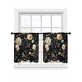 thumbnail image 2 of Vintage Black Floral Semi Sheer Curtains 54 Inch Length 2 Panels Set, Spring Seasonal Botanical Blooms Sheer Kitchen Curtain Privacy Voile Window Curtain for Living Room Bedroom Rod Pocket Drapes, 2 of 7