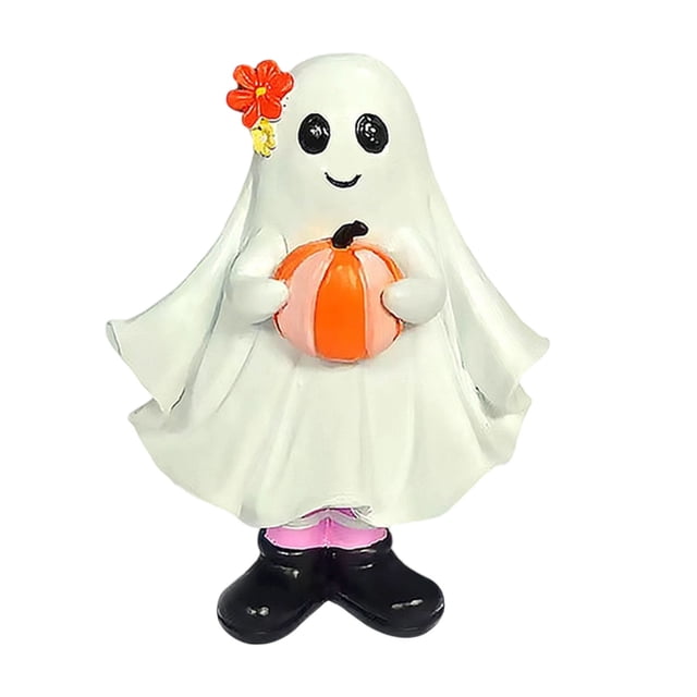 Halloween Ghost Resin Tabletop Decorations Set with Pumpkin Props – 2-Piece Living Room Home Decor
