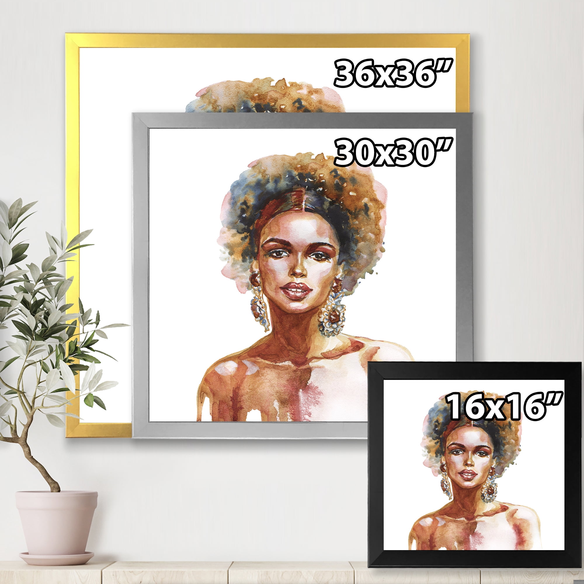 Designart 'Portrait of Afro American Woman V' Modern Framed Art Print
