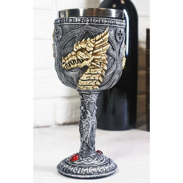 Ebros Rune Médiévale Fantastique Dragon Squelette Fossile 5oz Gobelet à Vin Boisson Calice