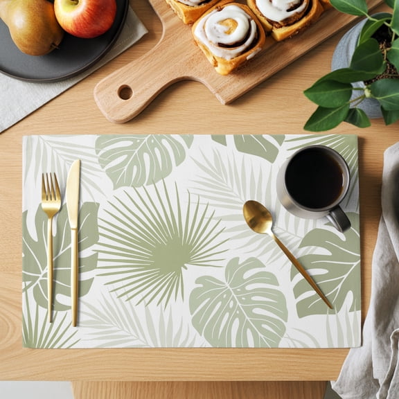Summer Palm Leaf Placemats Set of 2, Country Tropical Botanical Green Grey Monstera Leaves Non-Slip Place Mats Washable Table Mats for Kitchen Dining Table Decorations Indoor/Outdoor