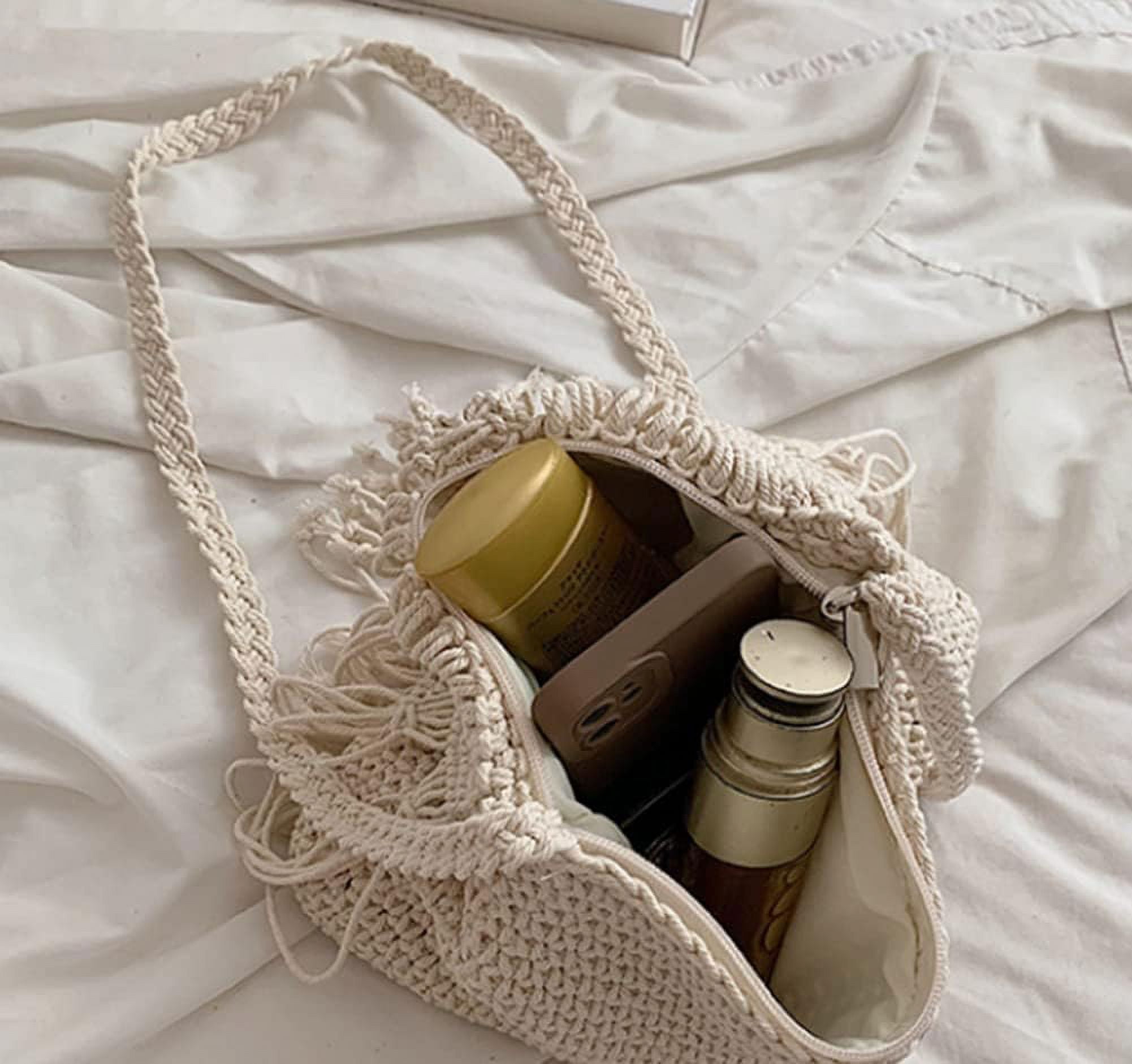 CAILDANL Crossbody Purse for Women Cute Macrame Hobo Satchel Bags Knit Summer Beach Bag Tassels Shoulder Crochet Tote Handbag