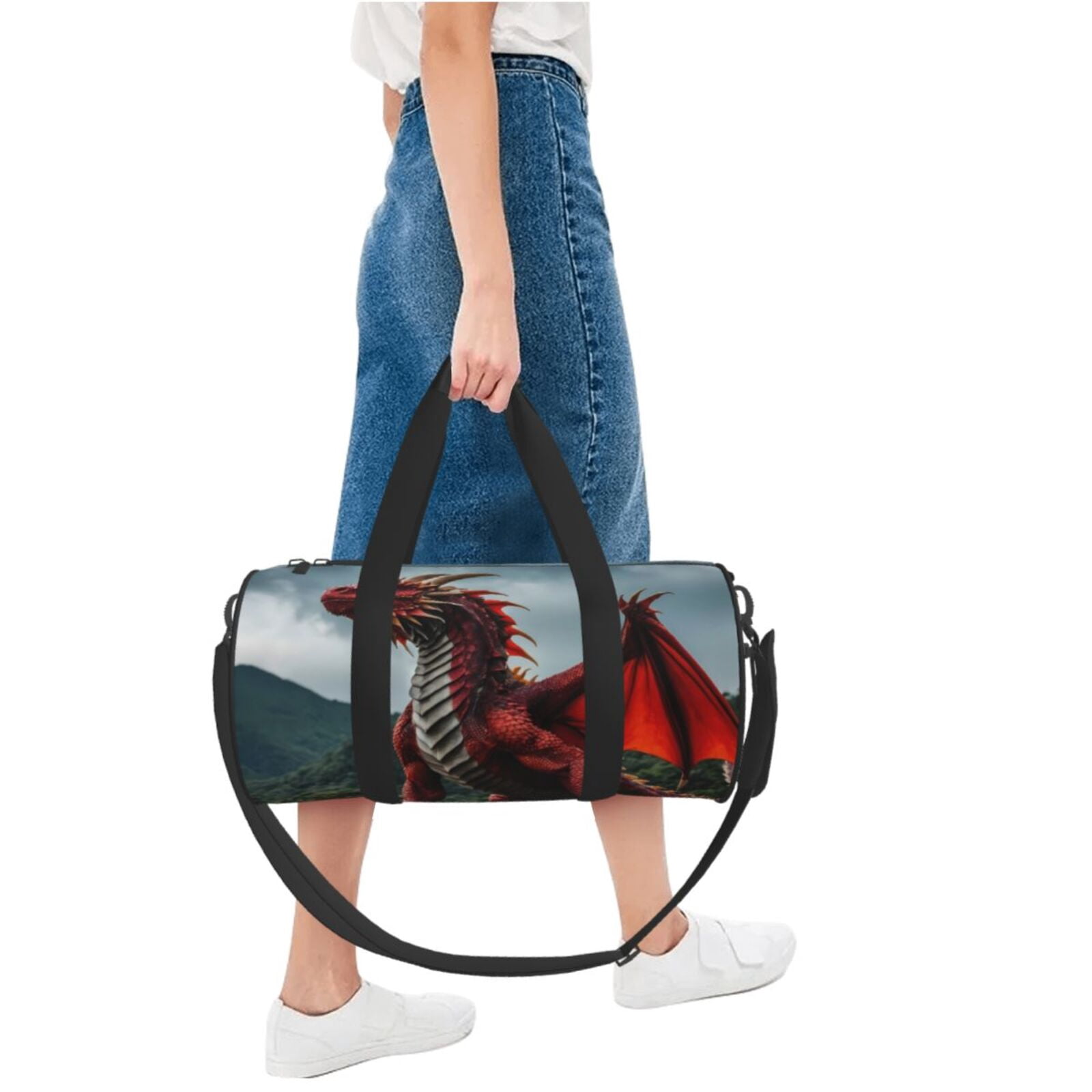Vsdgher Majestic Red Dragon 45L Foldable Duffel Bag, Sports Gym Bag,Overnight Bag, Portable Weekender Bag for Airplanes