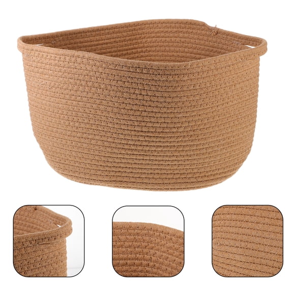 Baluue Khaki Handwoven Storage Basket with Handle, Decorative Rectangle Organizer Box for Home Storage and Decor