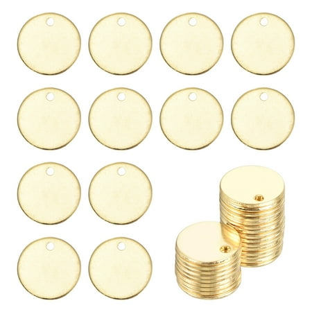 Uxcell 25Pcs Stainless Steel Blank Stamping Tag Engraved Stainless Steel Round Charm Pendant with Holes 10mm/0.39  Gold Jewelry Making Earring