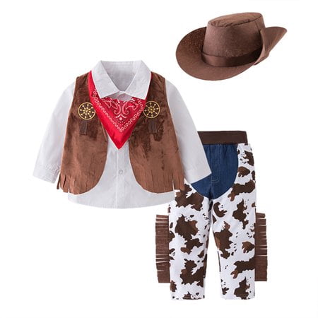 Bilo Kid Boys Halloween Cowboy Costume 5pcs Set Cosplay Event Dress Up Parties Stage Performance Outfits (100/4-5