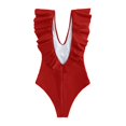 thumbnail image 5 of Womens Swimsuits Solid Color Flounce Hem One Piece Bathing Suit,Red,XL, 5 of 8