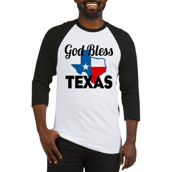 CafePress - God Bless Texas Baseball Jersey - Cotton Baseball Jersey, 3/4 Raglan Sleeve Shirt