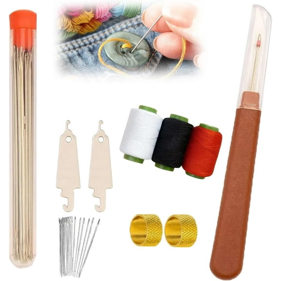 Wondolla Sewing Kit, Sewbuddy Portable Handmade Repair Set, Big Eye Steel Sewing Needles Kit, Stainless Steel Needles for Hand Sewing, Stainless Steel Sewing Needle Kit for DIY Sewing