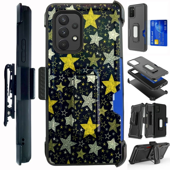 Compatible with Samsung Galaxy A72 5G Hybrid Card Holster Phone Case Cover (Night Stars)