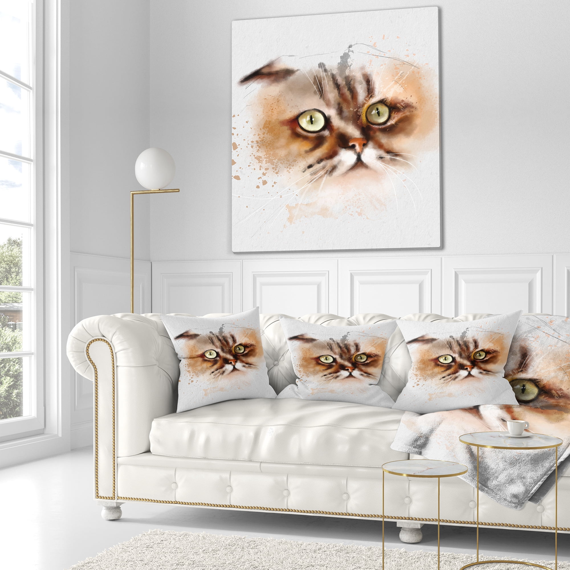 Designart Cute Brown Cat Watercolor Sketch - Animal Throw Pillow - 16x16