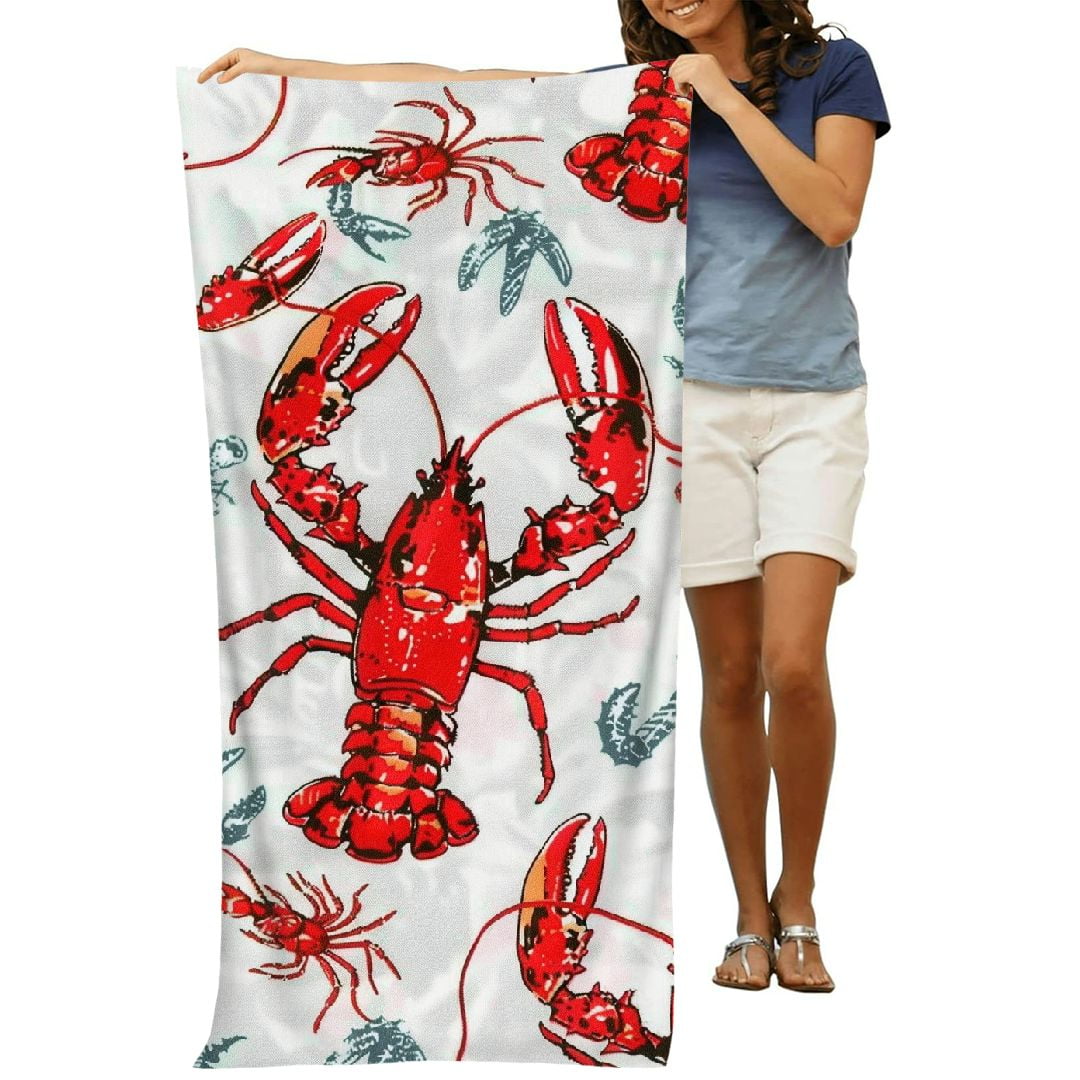 PHYHOO Red Crab Lobster Pattern Microfiber Sand Free Beach Towel Oversized Quick Dry Absorbent for Pool Swimming Bathroom Beach Towel  30x60in