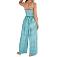 thumbnail image 5 of Jumpsuits for Women Casual Summer Cruise Spring Fashion Smocked Wide Leg Gingham Rompers with Pockets Green, 5 of 8