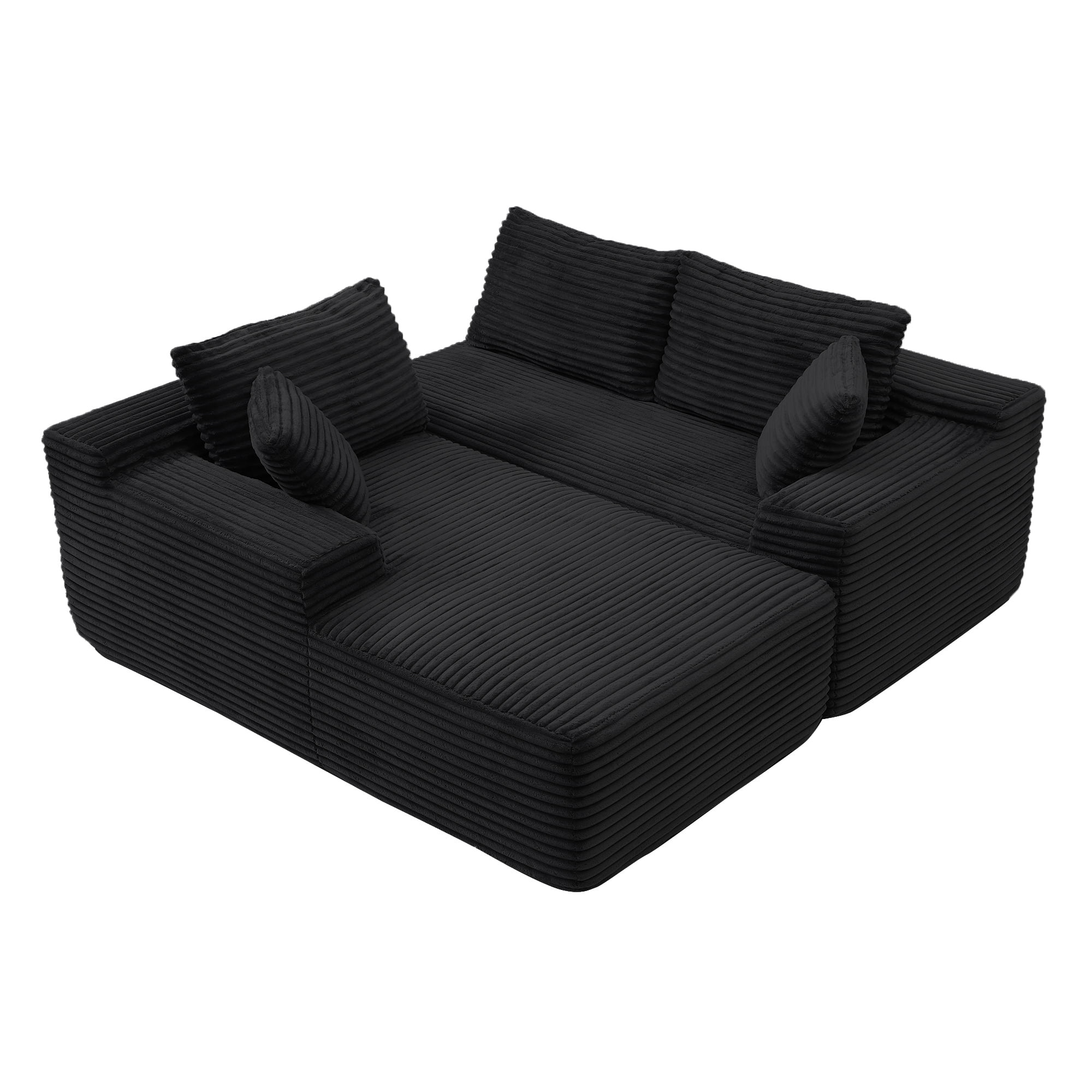 Aukfa 95" Modular Cloud Sectional Sofa, L-Shaped Couch with Right Facing Chaise, No Assembly Required Corduroy Deep Seat Sleeper Sofa for Living Room, Apartment, Black