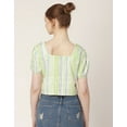 thumbnail image 2 of Moomaya Crop Tops For Women, Square Neck, Short Puff Sleeve, Buttoned Casual Summer Top, 2 of 8