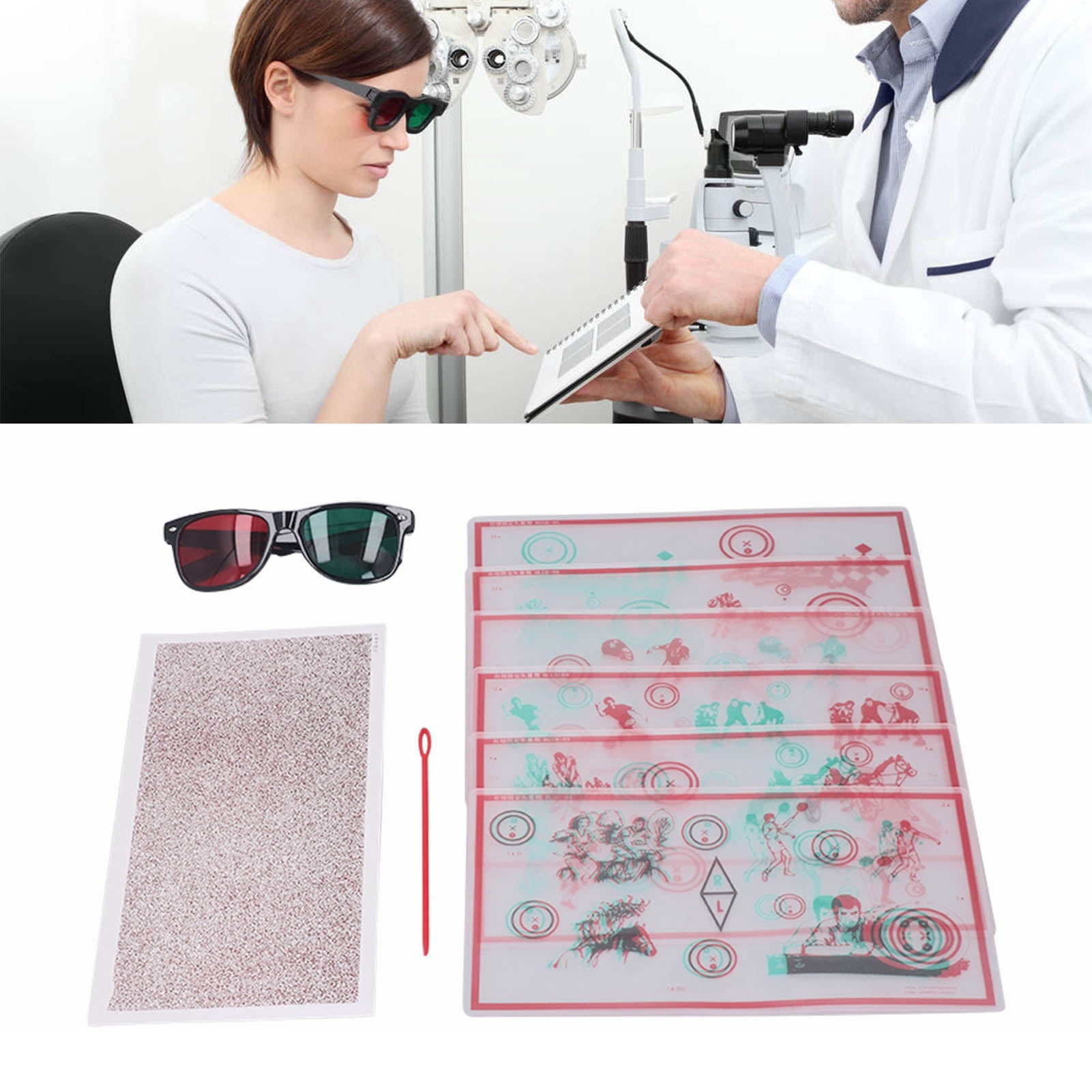 Red Green Fixed Tranaglyph, Convergence Insufficiency Eye Training Low Vision Chart With Glasses Eye Training Device Stereo Training Cards Visual Correction
