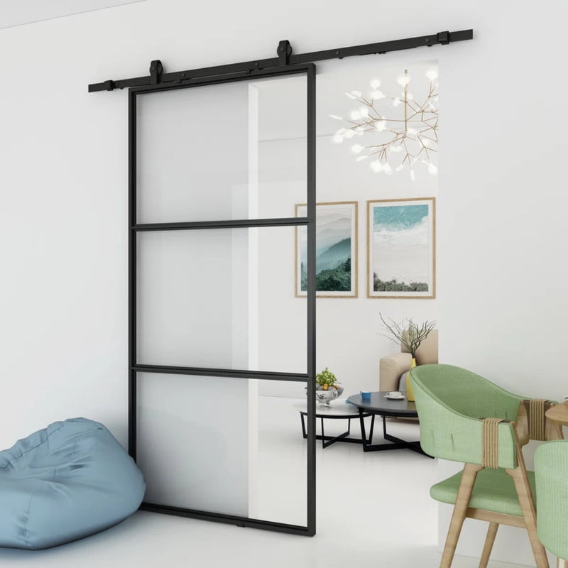 Easy4Home 42"x84" Clear Glass Sliding Barn Door with Track and Hardware Kit