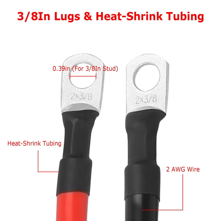 2 AWG Gauge Red + Black 1ft Parallel Battery Power Inverter Cables for  Solar, Auto, RV & Marine (Set)