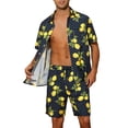 thumbnail image 1 of Conjunto de Camisas Impresas INSPIRE CHIC de Verano para Hombre de Mangas Cortas, Atuendo Hawaiano en Bloque de Color, Azul Marino y Amarillo, 1 of 4
