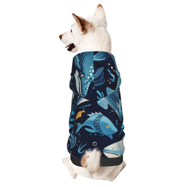 Fotbe Playful Whales Underwater Scene Sudadera con Estampado para Perros Pequeños – Suéter con Capucha para Mascotas, Tela Suave de Forro Polar con Bolsillo-X-Small