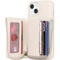 thumbnail image 5 of iPhone 13 Phone case Wallet with Zipper Card Holders for Women, iPhone 13 Case Wallet with Credit Card with Ring Kickstand Zipper Stand Case for iPhone13 - Off-White, 5 of 18