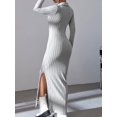 thumbnail image 5 of Vestido sexy de punto con cuello en V y cuello inverso para mujer, suéter básico elástico de manga larga para otoño e invierno, 5 of 5