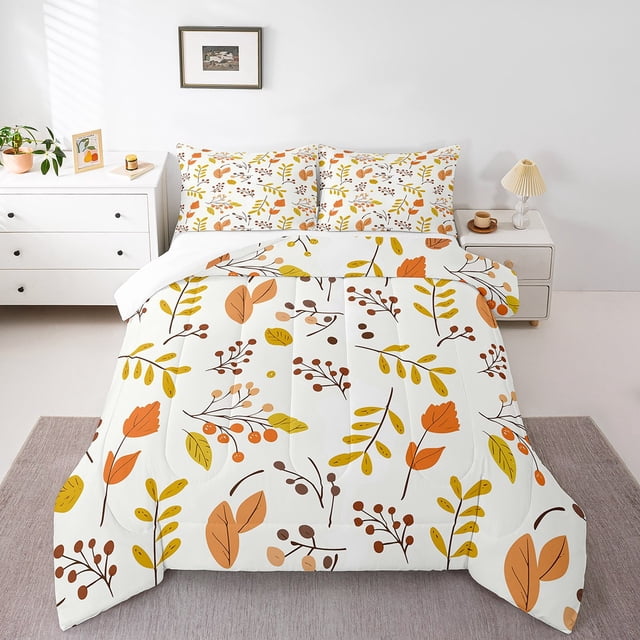 Erosebridal Autumn Fall Bedding Twin Comforter Set For Teens,Floral Flower Down Comforter,Botanical Decor,Lightweight,2-Piece