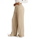 thumbnail image 3 of Pantalones Deportivos de Pierna para Mujer, Holgados, con Cordón Elástico, de Cintura Alta, Estilo Palazzo. Caqui L, 3 of 5