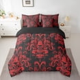 thumbnail image 2 of jejeloiu Damask Floral Pattern 7-Piece Twin Bedding Sets,Red Victorian Print Bedding Comforter Set,Cartoon Castle Sheet Sets For Men Women,Luxury Bedroom Decor Reversible, 2 of 8