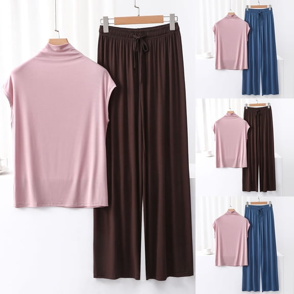 Sentmoon 2 Piece Sets Trendy Tops for Women 2025 and Dress Pants Oversized Sleeveless Crew Neck Summer Outfits for Women 2025 Relaxed Solid Color Vacation Shirts for Casual Style