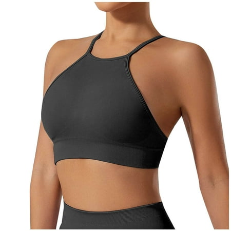 Yyeselk Sports Bra for Women Cross Back Push Up Workout Tank Tops Square Neck High Support Fitness Yoga Running Crop Tops Black S