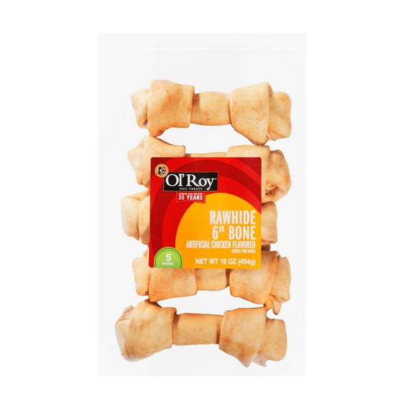 Ol' Roy Artificial Chicken Flavored Rawhide Bones Dog Chews, 6", 5