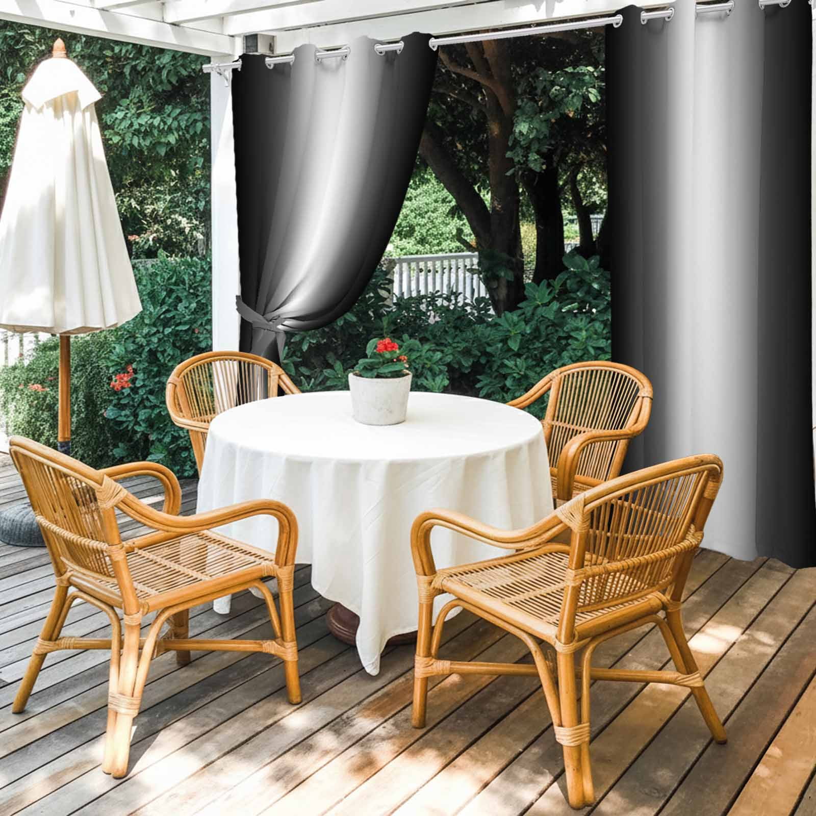 Black Grey Ombre Outdoor Curtains for Patio, Modern Abstract Gradient Minimalist Sunshade Privacy Drapes Grommet Waterproof Outside Curtains for Porch/Cabana/Balcony 54"x 108", 1 Panel