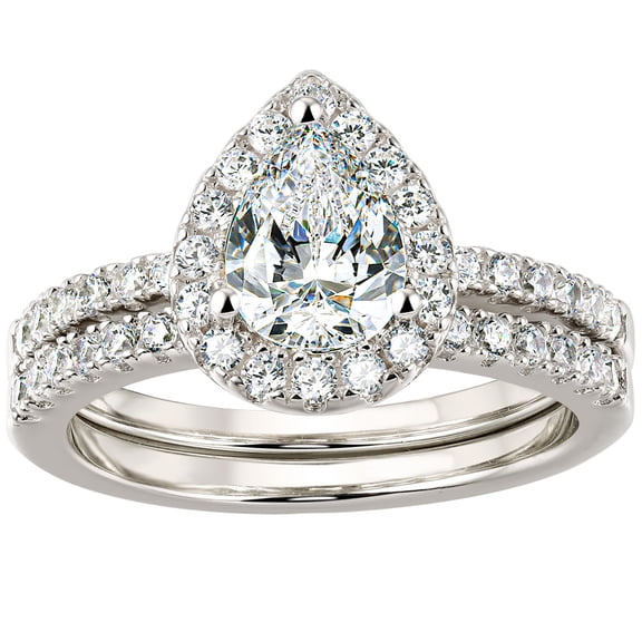 Wuziwen 3Ct Pear Cut Wedding Ring Set for Women Halo AAAAA Cubic Zirconia Engagement Ring Set Size 7