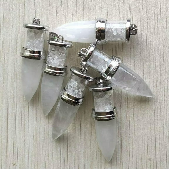 K-KED 10pcs Natural White Crystal Stone Bullet Chakra Pendulum Pendants Reiki Healing