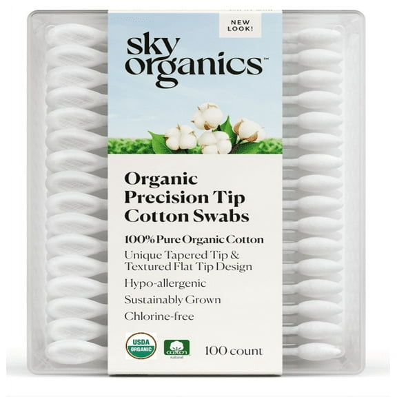 Sky Organics Precision Tip Organic Cotton Swabs, 100 Count