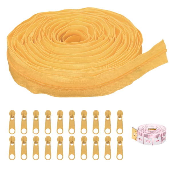 Uxcell #3 10 Yards Bulk Nylon Coil Zippers por los Yards con 20 Pcs Deslizadores de Zipper y Regla para Costura de Sastre, Dorado