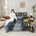 thumbnail image 4 of jejeloiu Vintage Fluid Ink Full Size Comforter Sets,Blue Gray Gold Bedding Sets For Men Women Reversible 3pcs, 4 of 8