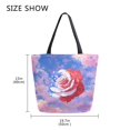 thumbnail image 5 of Open Top Canvas Tote Bag with Zipper Reusable Shopping Bag 13.5x15" Roomy Carryall Rose with Flag Pattern, 5 of 9